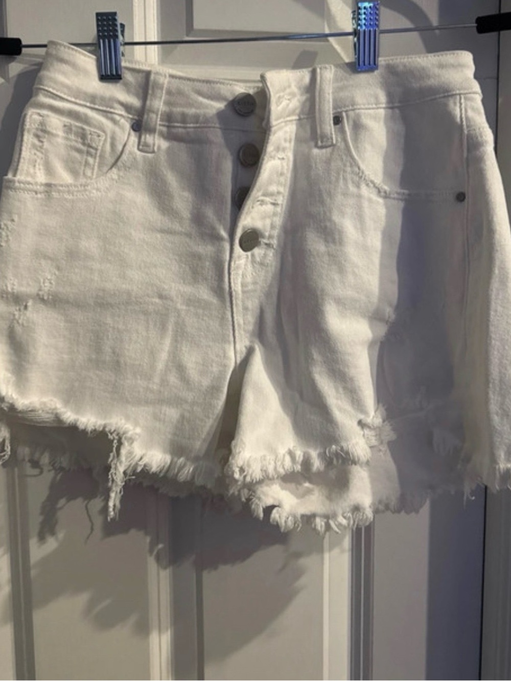 High-Rise White Frayed Hem Denim Shorts